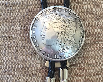 Morgan Dollar Concho (Head) Bolo Tie on Black Braided Leather