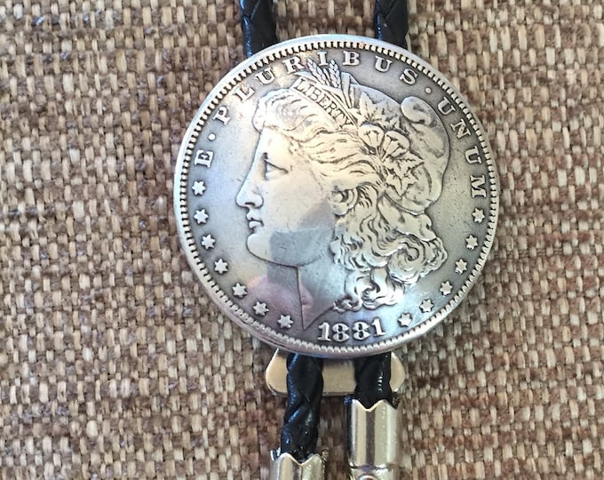 Morgan Dollar Concho (Head) Bolo Tie on Black Braided Leather