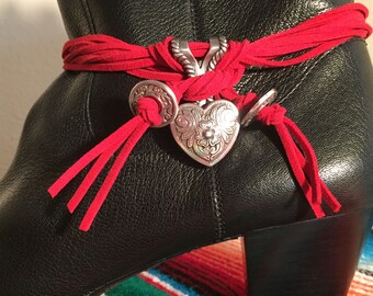 Valentine Diablo Heart Concho on Red EcoSoft Suede Lariat Necklace or Boot Bolo