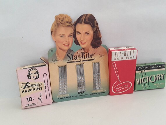 Vintage Hair Pins Sta Rite Flamingo Victoria Lot Of 4 Box Etsy