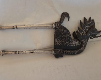 Indonesian Betel Nut Chopper Metal Silver Horn Bird Figure Indonesia