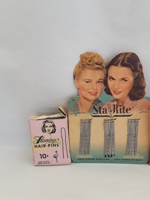 Vintage Hair Pins Sta Rite Flamingo Victoria Lot Of 4 Box Etsy