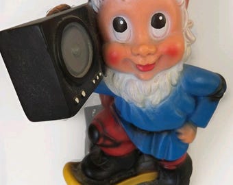 Rare Vintage Cool Skate Plastic Gnome Made In Germany W/music 15"