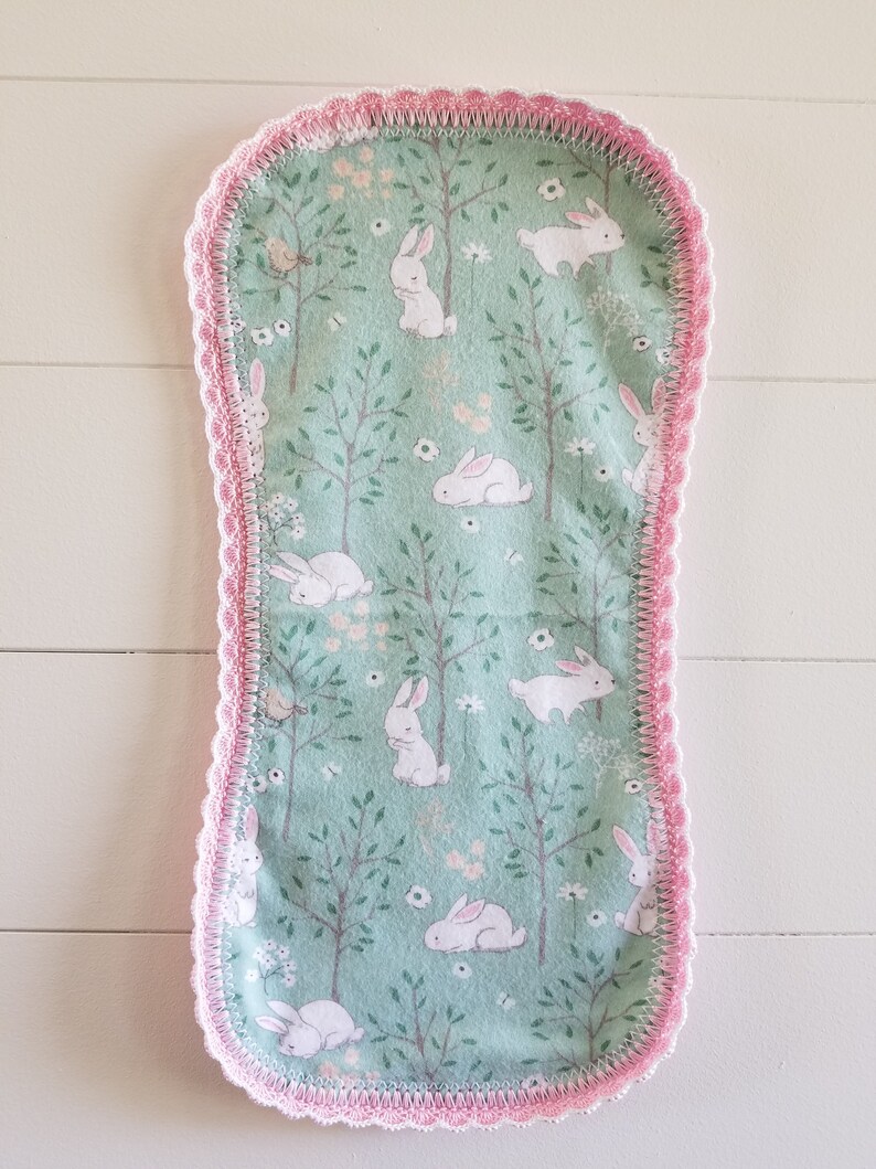 Baby Girl Flowers Flannel Burp Cloth with Crochet Edge Bunnies