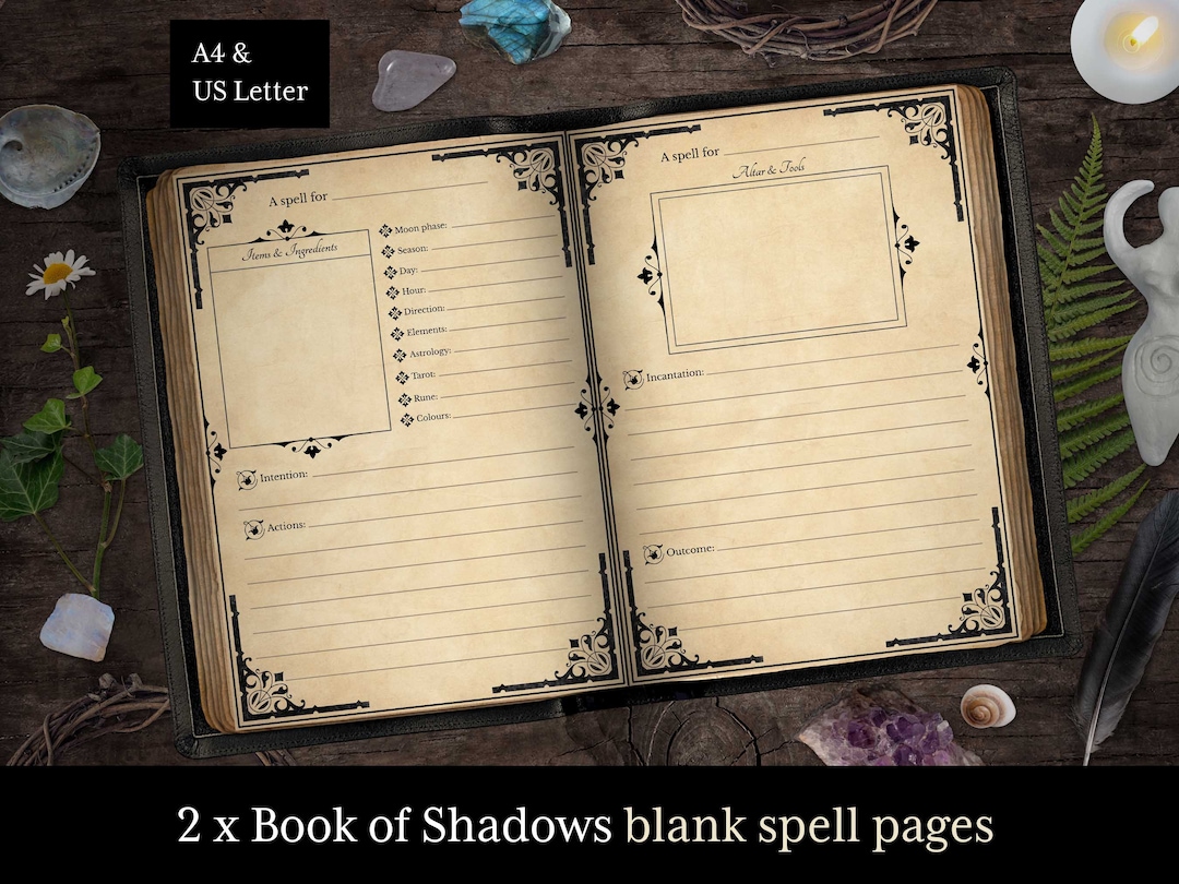 2 Book of Shadows Spell Pages, Blank Printable Pages, Grimoire Pages ...