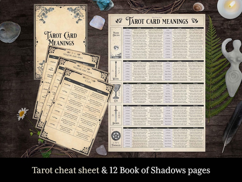 12 Book of Shadows Tarot Card Guide Pages Plus One Page Tarot Cheat ...