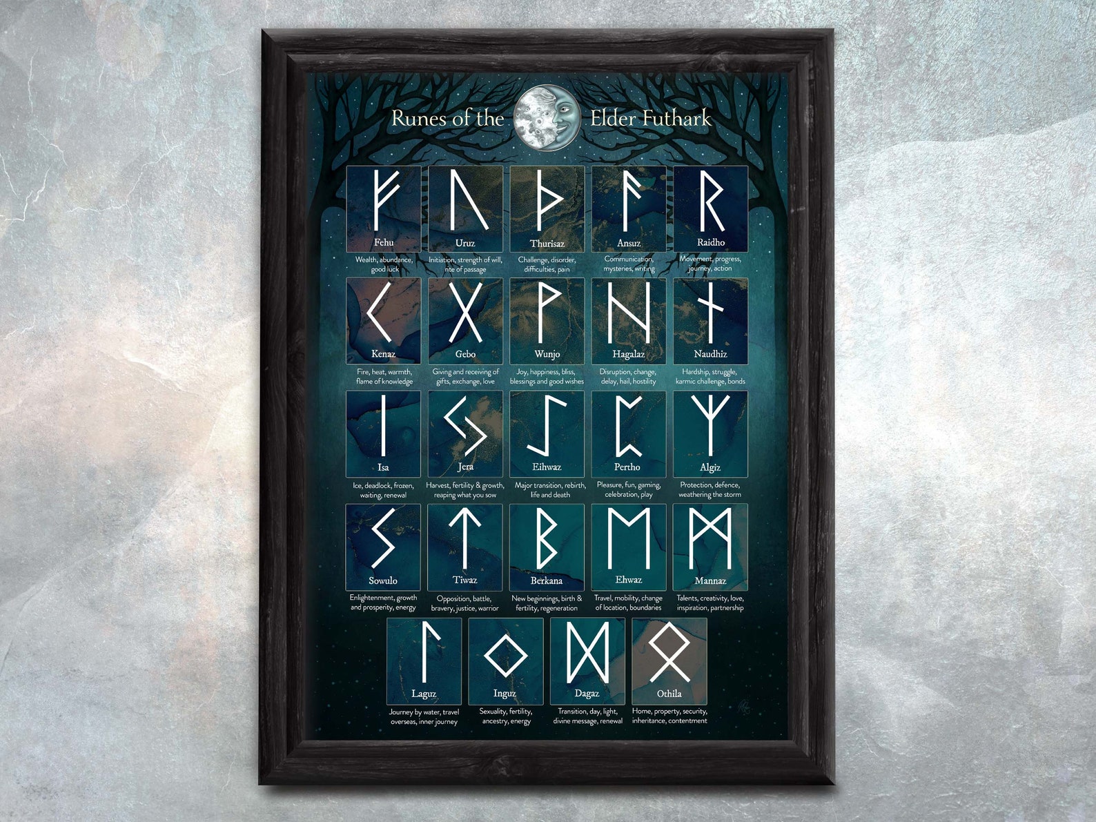 Norse Runes Midnight Forest Printable Elder Futhark Rune - Etsy UK