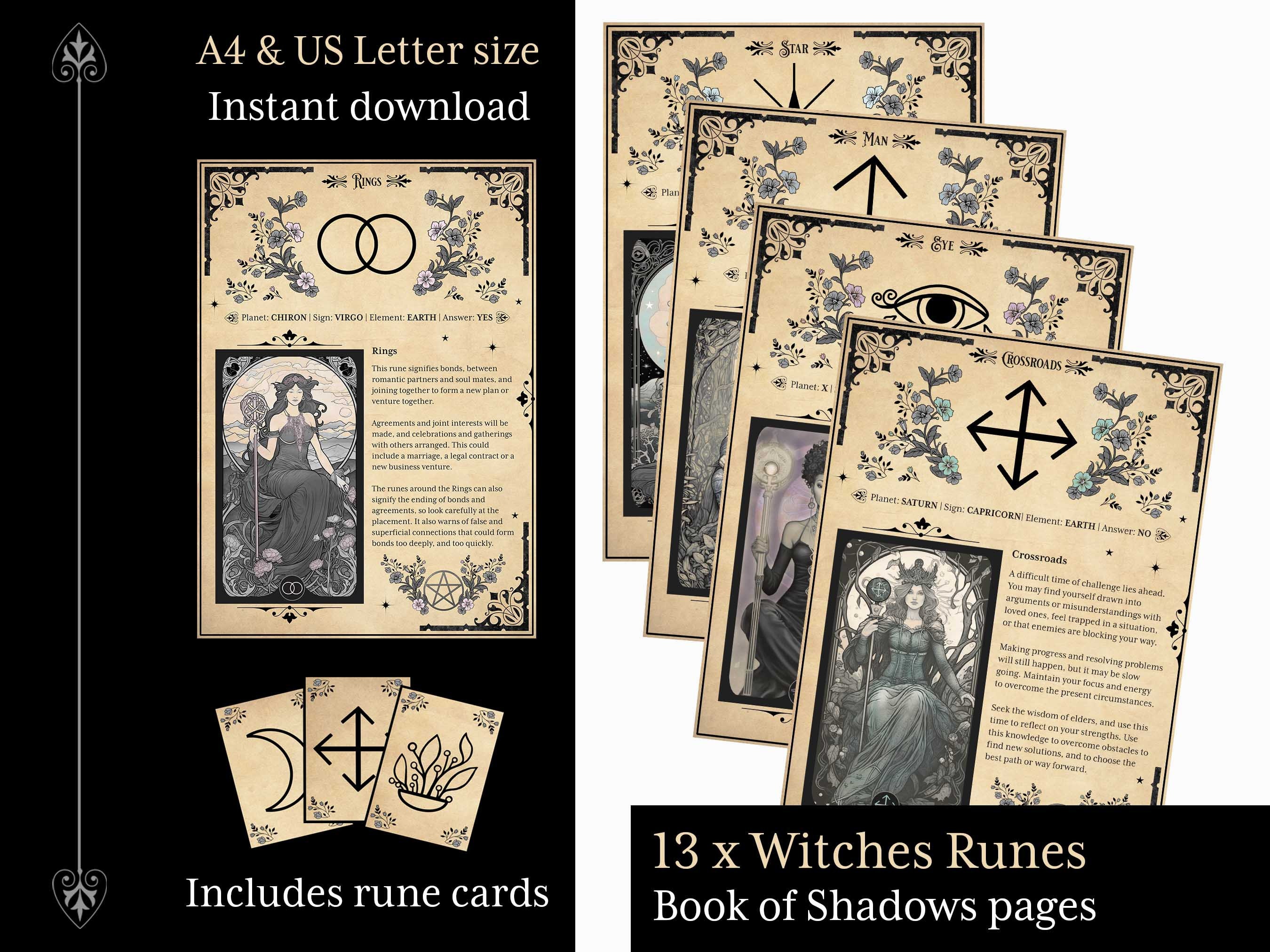 13 Witches Runes Book of Shadows Printable Pages, Grimoire 13 Witches Runes Book of Shadows Printable Pages, Grimoire
