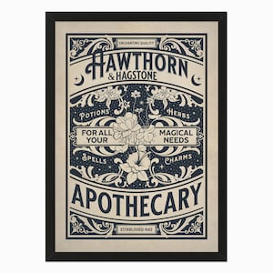 Apothecary sign - Hawthorn & Hagstone Vintage style printable. Unique home decor for apothecary cabinet, potion bottles, apothecary labels.