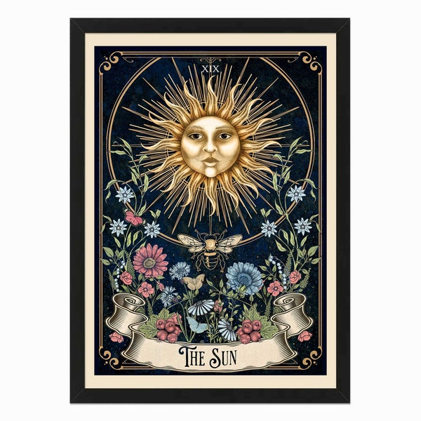 The Sun tarot poster, printable tarot tapestry style for tarot journal, tarot card art, witch planner insert, or book of shadows pages