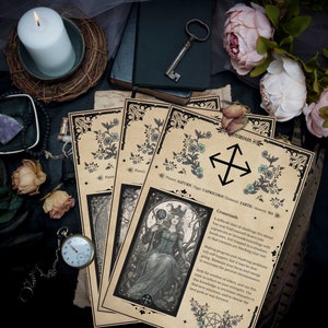 13 illustrated Witches runes Book of Shadows pages including elements, planets, zodiac signs, & rune meanings. A4 & US Letter format and includes aged paper and white background versions for printing on coloured or textured paper. Includes rune cards