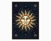 Celestial Wall Art Medieval Sun Face Printable, vintage sun wall art, boho decor, sun and moon art, sun and moon decor, mystical decor
