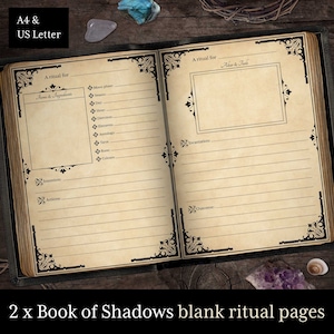2 Book of Shadows ritual pages, blank printable pages, grimoire pages, witchcraft spell book, Wicca, pagan, BoS pages, A4 & US Letter sizes