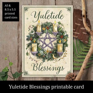 Yule cards, yuletide blessings printable greeting cards. Pagan cards for winter solstice. Winter holiday card, witchy christmas card wiccan