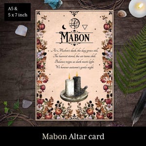 Mabon altar art, Witch Wheel of the Year altar cards for Sabbat decor with sigil. Witch almanac Book of Shadows, Grimoire, Wiccan
