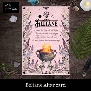 Beltane altar art, Witch Wheel of the Year altar cards for Sabbat decor with sigil. Witch almanac Book of Shadows, Grimoire, Wiccan calendar