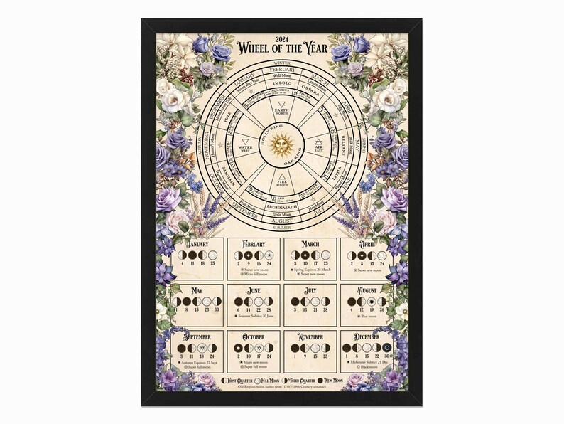 Wheel of the Year & Lunar Calendar 2024 Moon Calendar Etsy Australia