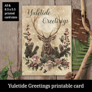 Yule cards, yuletide printable greeting cards. Pagan cards with winter solstice blessings. Winter holiday card, witchy christmas card wiccan