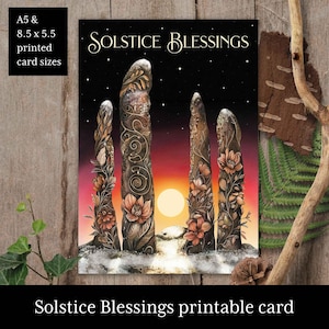 Winter Solstice blessings Yule cards, yuletide printable greeting cards. Pagan cards, winter holiday card, witchy christmas card wiccan