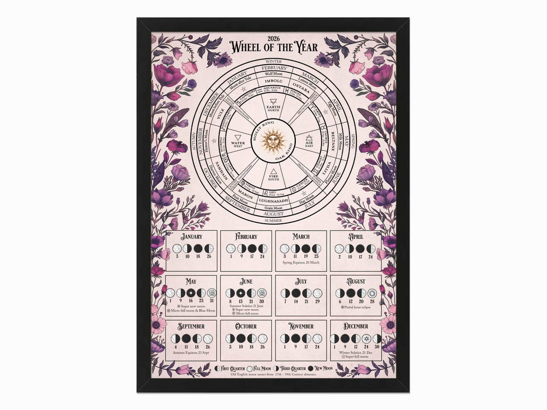 2026 Wheel of the Year & Lunar Calendar, Moon Calendar Printable Poster ...