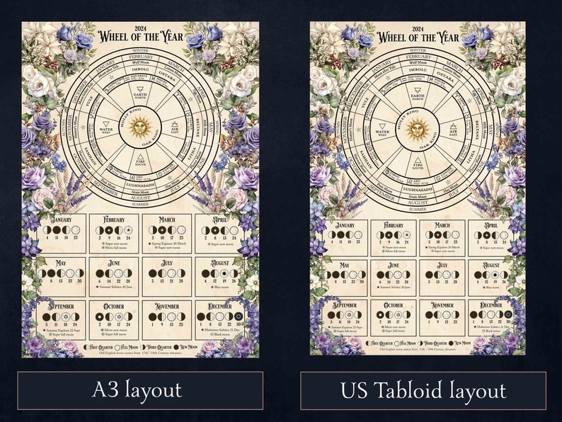 Wheel of the Year & Lunar Calendar 2024 Moon Calendar Etsy Australia