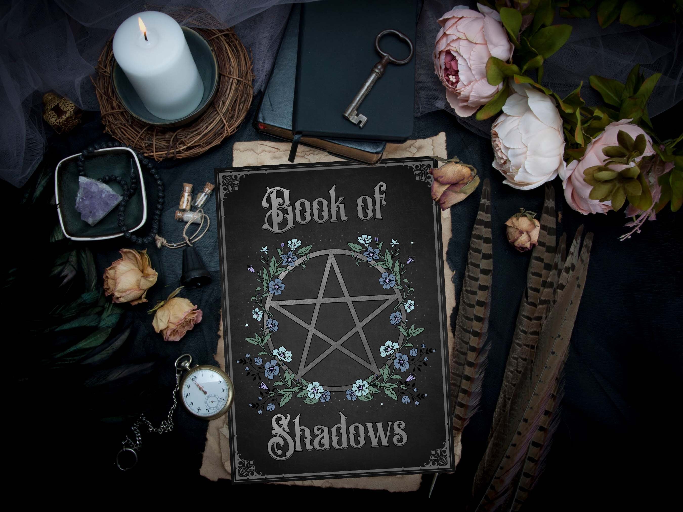 Book of Shadows Binder Cover Page, Printable Grimoire Title Page, Book ...