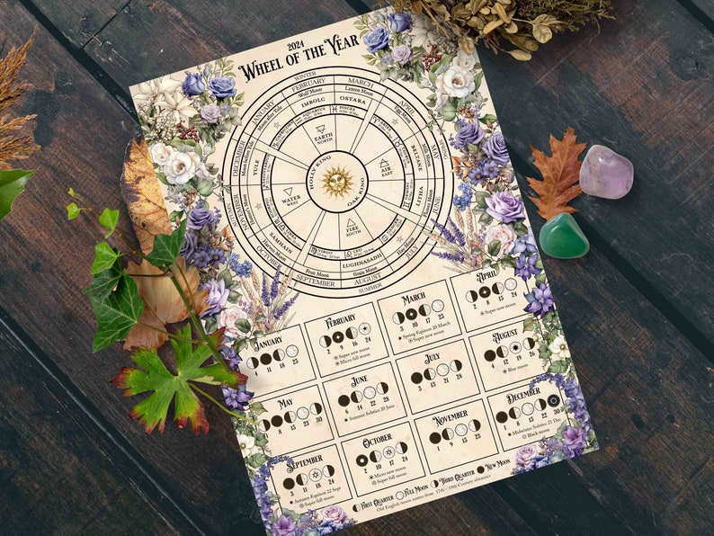 Wheel of the Year & Lunar Calendar 2024 Moon Calendar Etsy Australia