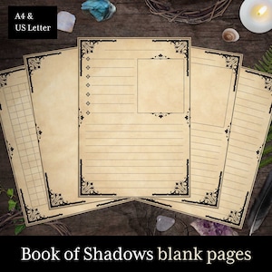 5 páginas en blanco del Libro de las Sombras, páginas de hechizos imprimibles, páginas de grimorio, libro de hechizos de brujería, Wicca, pagano, páginas BoS, tamaños A4 y Carta de EE. UU.