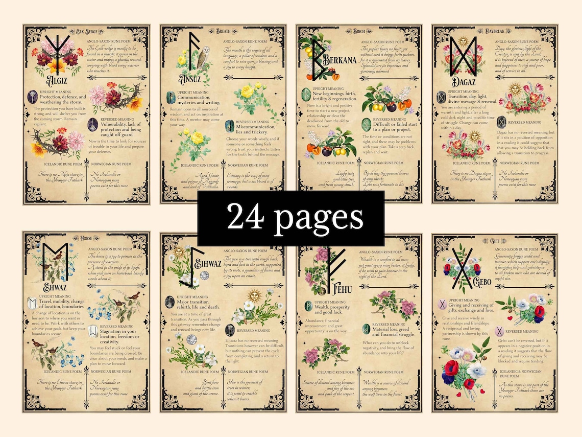 24 Rune Book of Shadows Printable Pages A4, Grimoire Pages, Witchcraft Spell Book, Wicca, Pagan ...