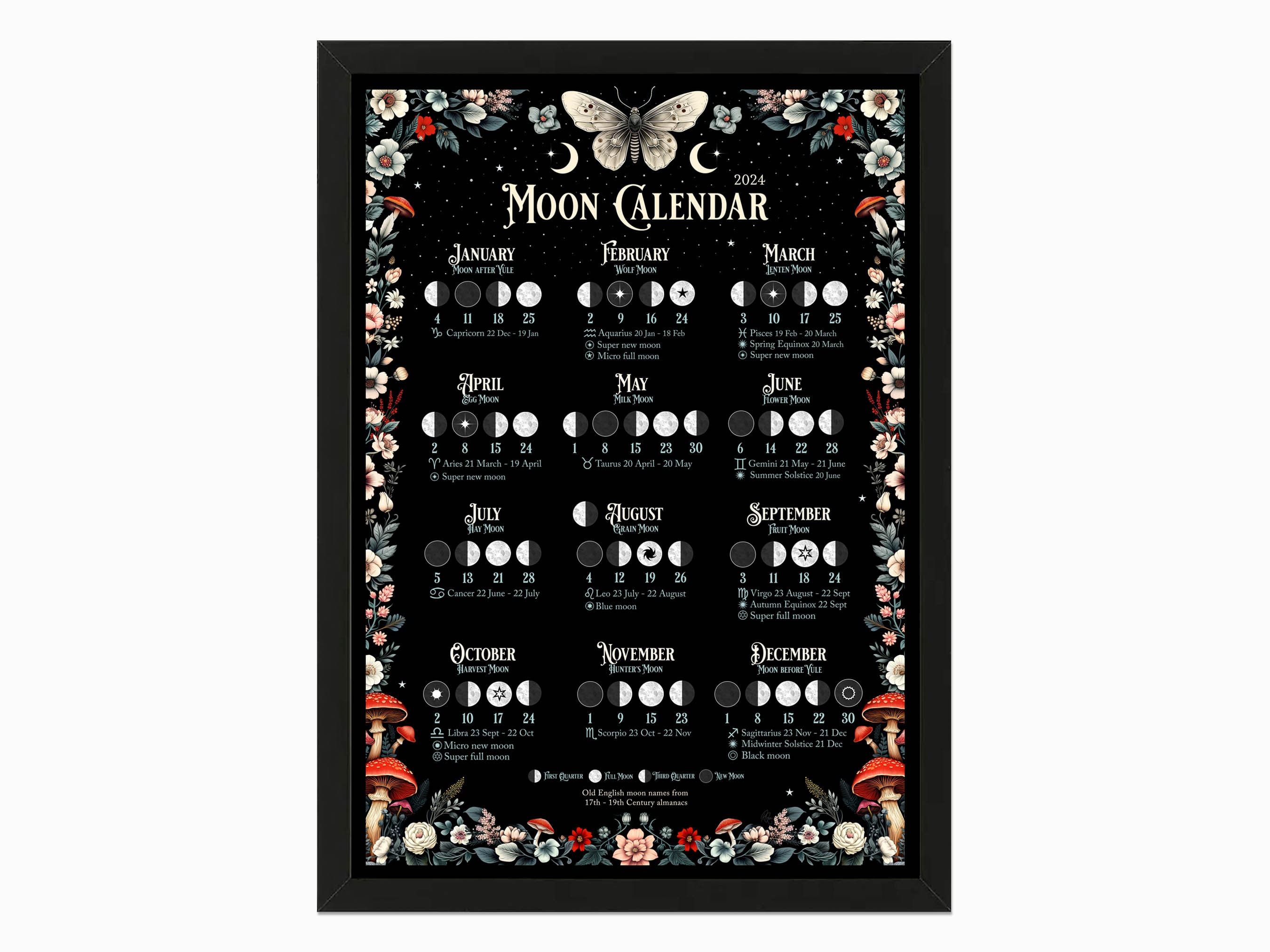 Lunar Calendar 2024 Wall Art Digital Printable - Calendario lunar 2024