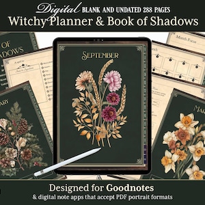 Digital planner and blank Book of Shadows pages, Goodnotes witchy planner. Portrait undated witch journal. Witchcraft Wicca Grimoire Journal