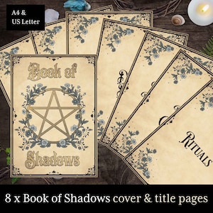 8 páginas de título del Libro de las Sombras, 8 páginas imprimibles, páginas de grimorio, libro de hechizos de brujería, Wicca, pagano, portadas de BoS, tamaños A4 y Carta de EE. UU.