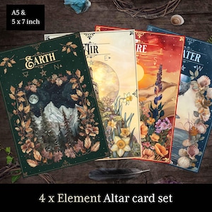4 Element Altar Karten, Hexerei Altar Kunst für das Gießen von Kreisen, das Nennen der Viertel & Zauberkerze. Hexe, Buch der Schatten, Grimoire, Wicca