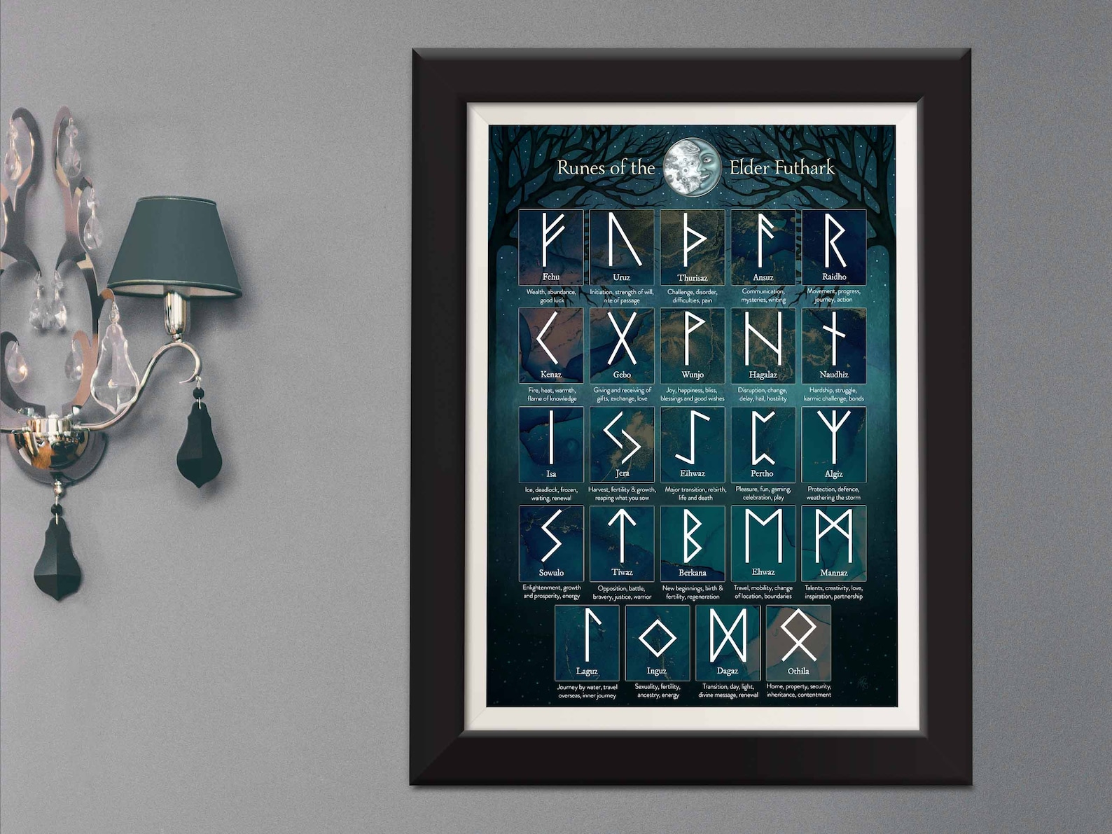 Norse Runes Midnight Forest Printable, Elder Futhark Rune Stone Set ...