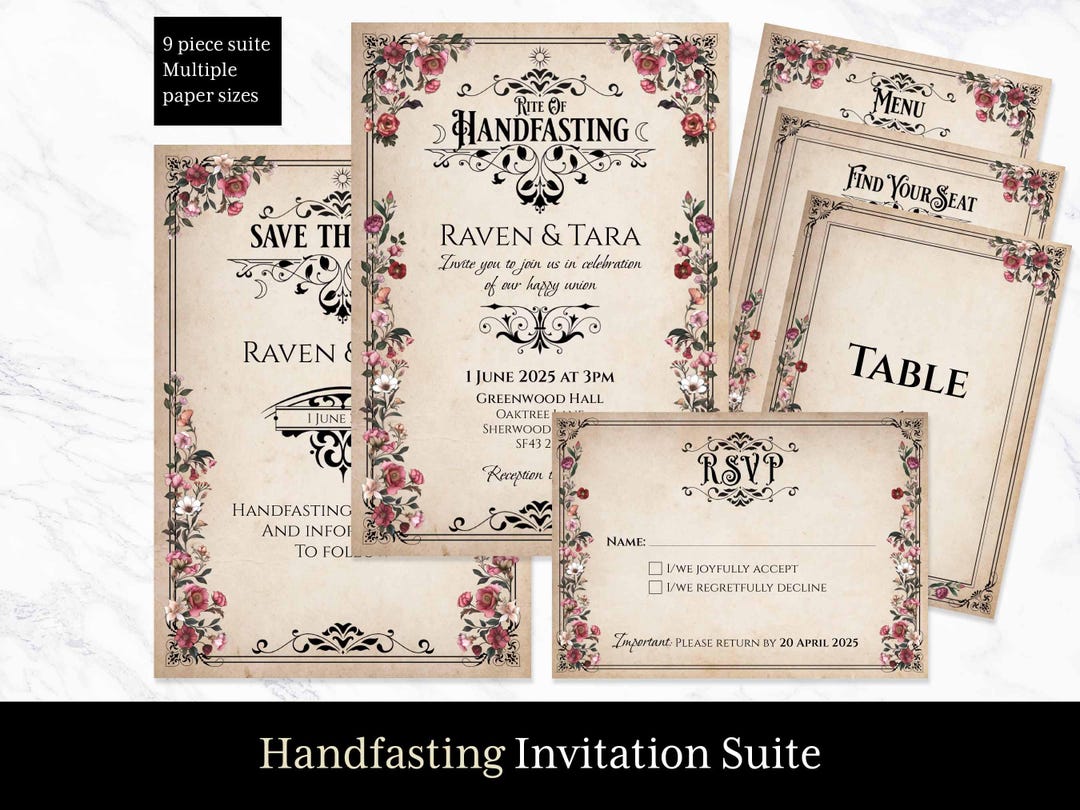 Handfasting Invitation Suite Editable Template, Pagan Wildflower ...