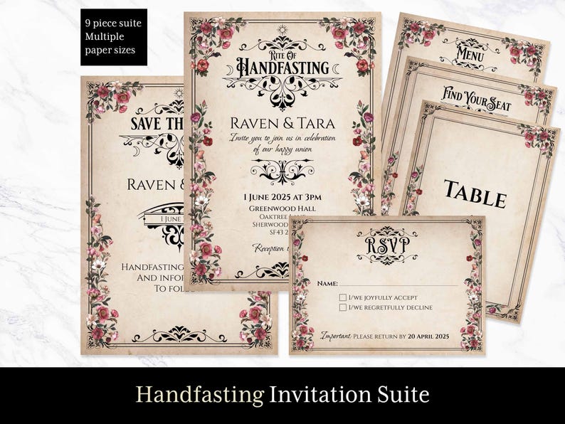 Handfasting Invitation Suite Editable Template, Pagan Wildflower ...
