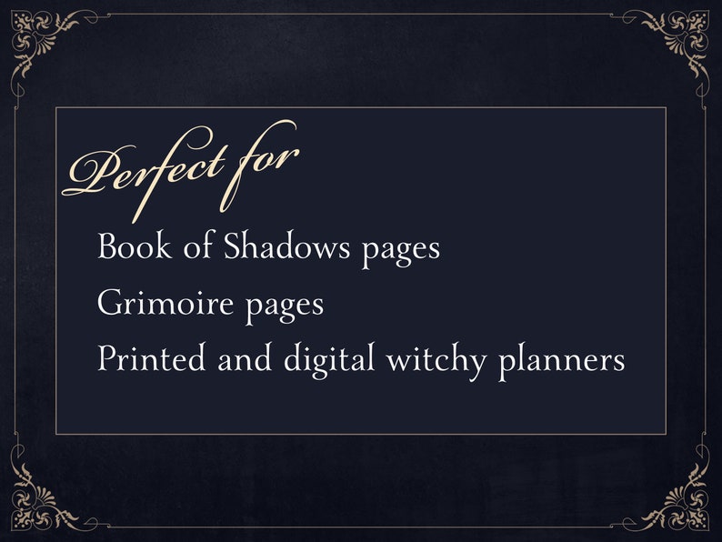 Perfect for Book of Shadows pages, grimoire pages, printed and digital witchy planners