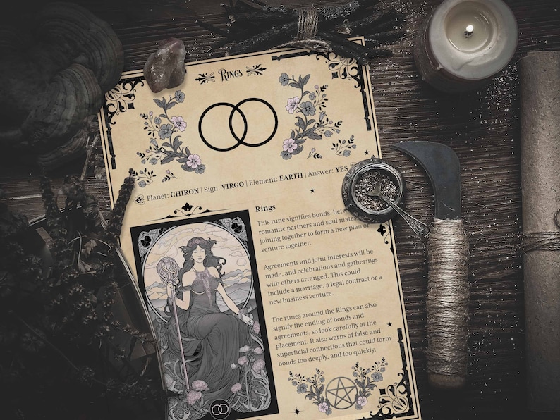 13 illustrated Witches runes Book of Shadows pages including elements, planets, zodiac signs, & rune meanings. A4 & US Letter format and includes aged paper and white background versions for printing on coloured or textured paper. Includes rune cards