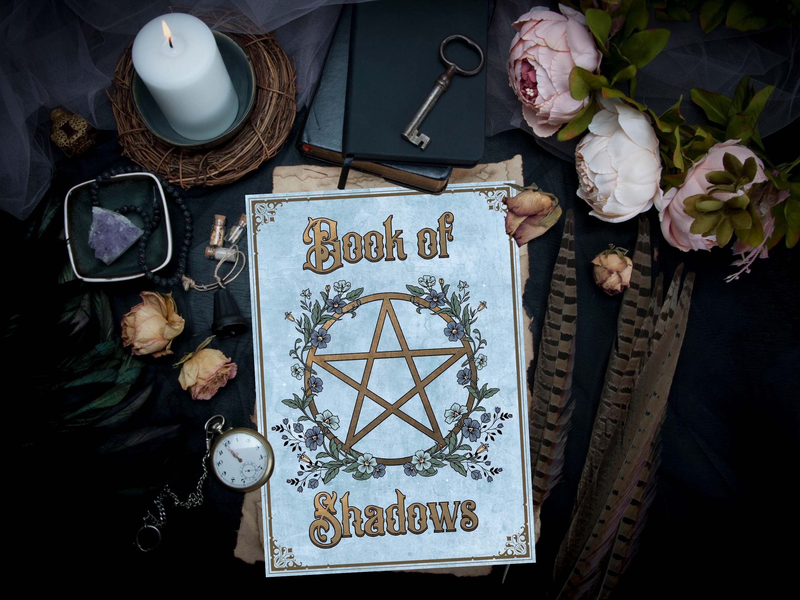 Book of Shadows Binder Cover Page, Printable Grimoire Title Page, Book ...