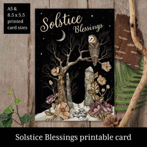 Cartes de Noël de bénédictions du solstice d'hiver, cartes de voeux imprimables de Noël. Cartes païennes, carte de vacances d'hiver, carte de Noël sorcière wicca