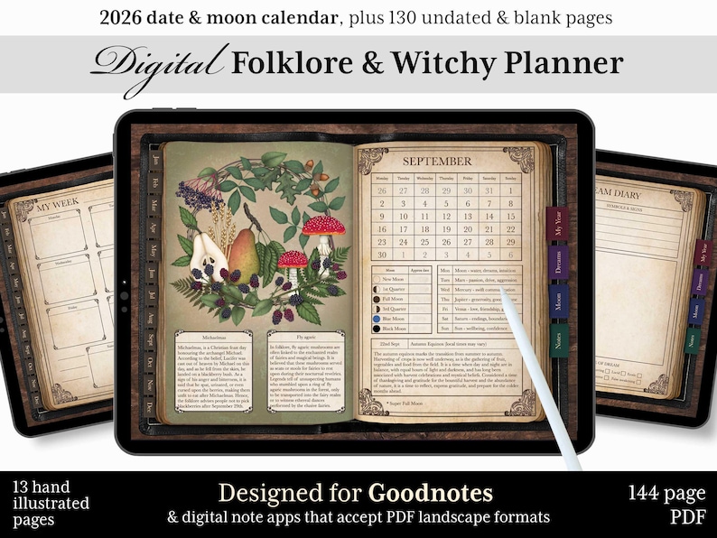 Digital Planner 2026, Moon Phases, Goodnotes Witchy Planner, Undated ...