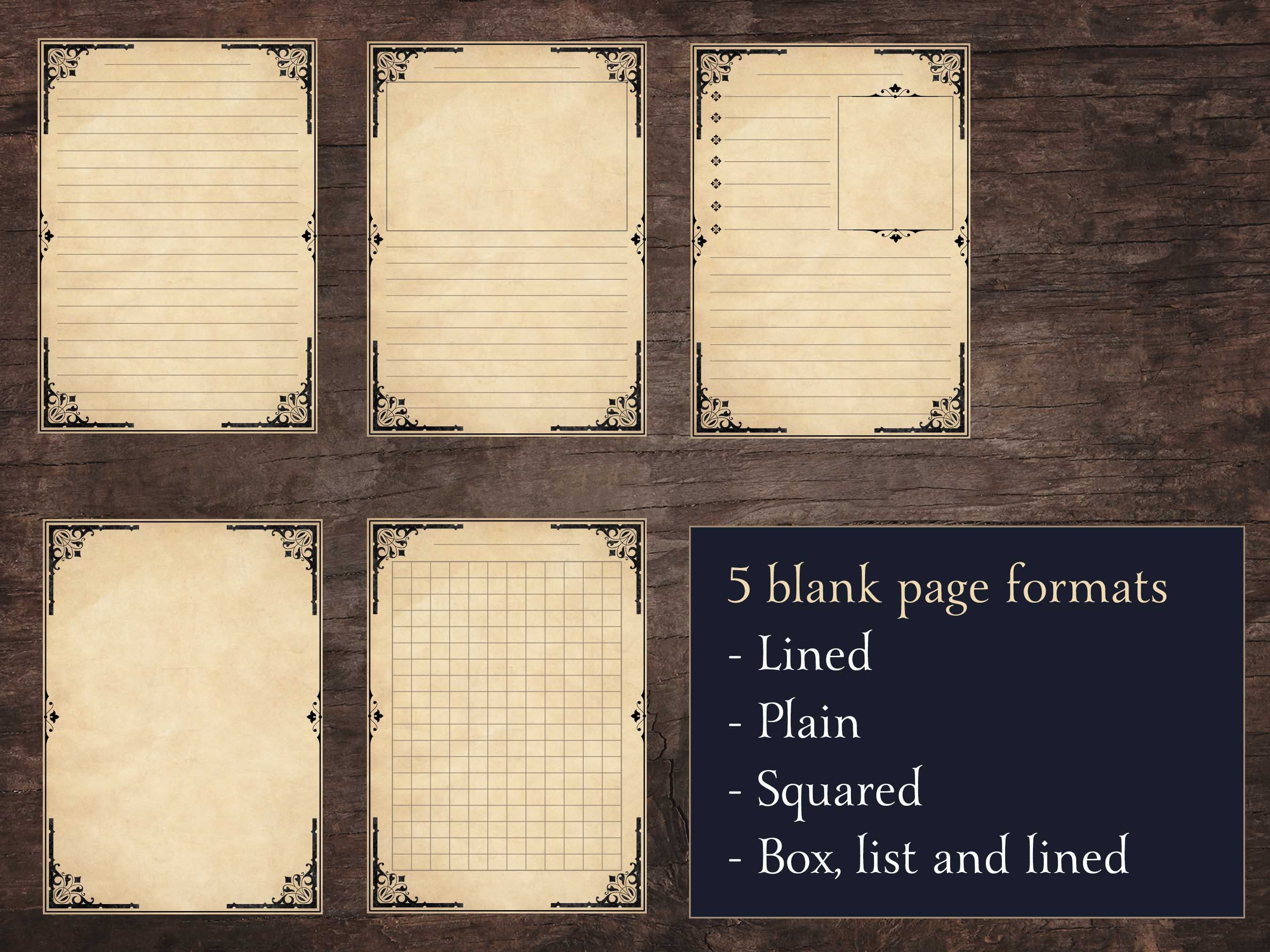 5 Book of Shadows Blank Pages, Printable Spell Pages, Grimoire Pages ...