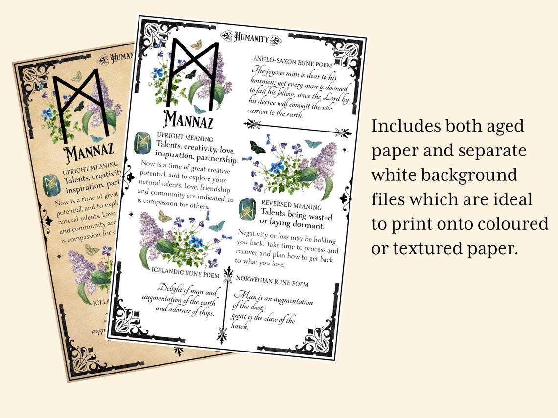 24 Rune Book of Shadows Printable Pages A4, Grimoire Pages, Witchcraft Spell Book, Wicca, Pagan ...