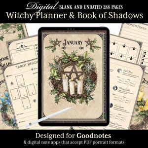 Digital planner and blank Book of Shadows pages, Goodnotes witchy planner. Portrait undated witch journal. Witchcraft Wicca Grimoire Journal