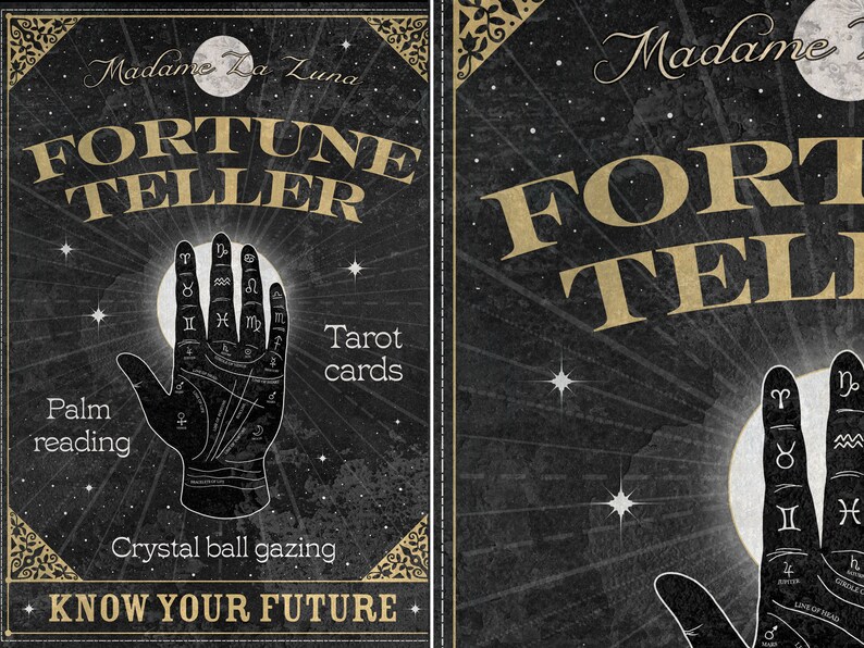 Personalised Fortune Teller Printable, Vintage Style Palm Reading Sign, Halloween Printable Sign