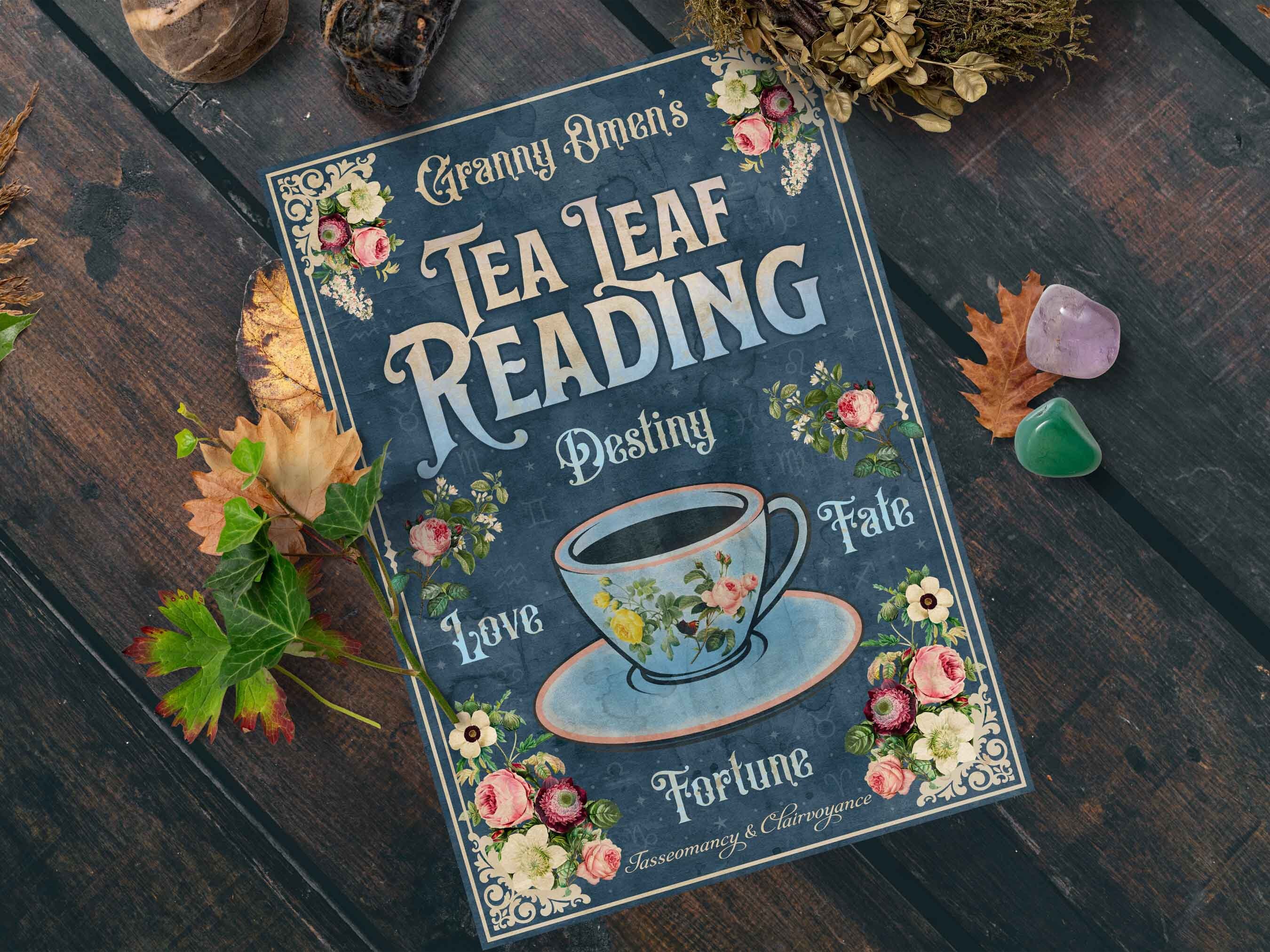 Teaa Riaz Tea Leaf Reading Divination, Vintage Fortune Teller Sign, Tasseography ...