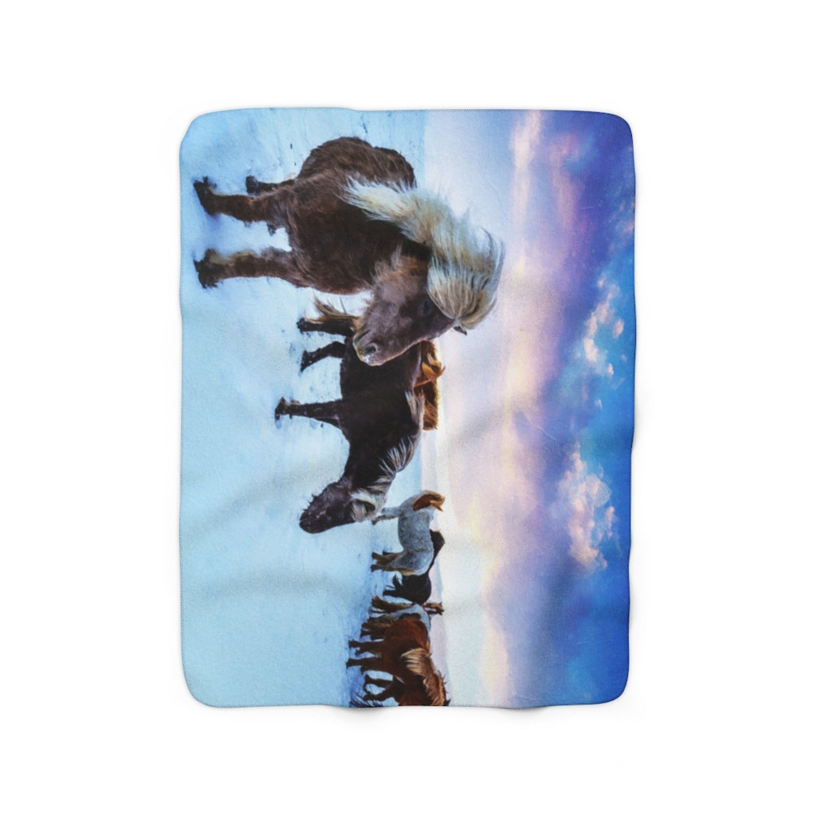 Horse Print Sherpa Fleece Throw Blanket Equestrian Soft Etsy