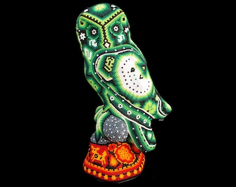 Mexican Indigenous Fin Art; The Green Night Owl, Protector of the Peyote People