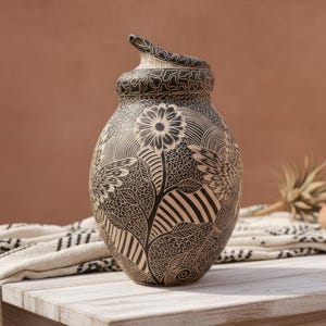 Hand-Carved Mata Ortiz Pottery: Snake on the Hunt & Hummingbird Sgraffito Pot