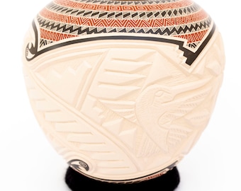 Mata Ortiz Pot with Deep Sgraffito Carvings of Hummingbirds, Flowers, and Indigenous Symbols